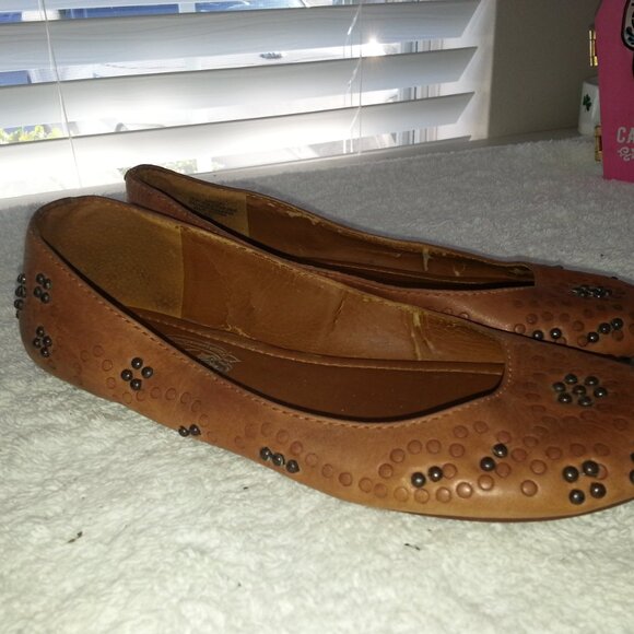 Brown Nine West Leather Ballet Flats Worn - Picture 2 of 11